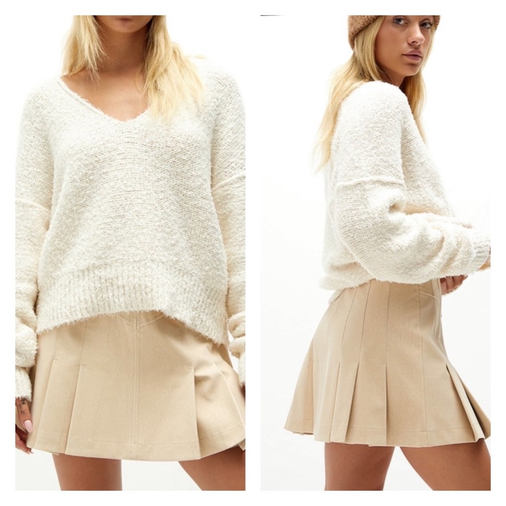 Free People Beige Pleated Mini Skirt
